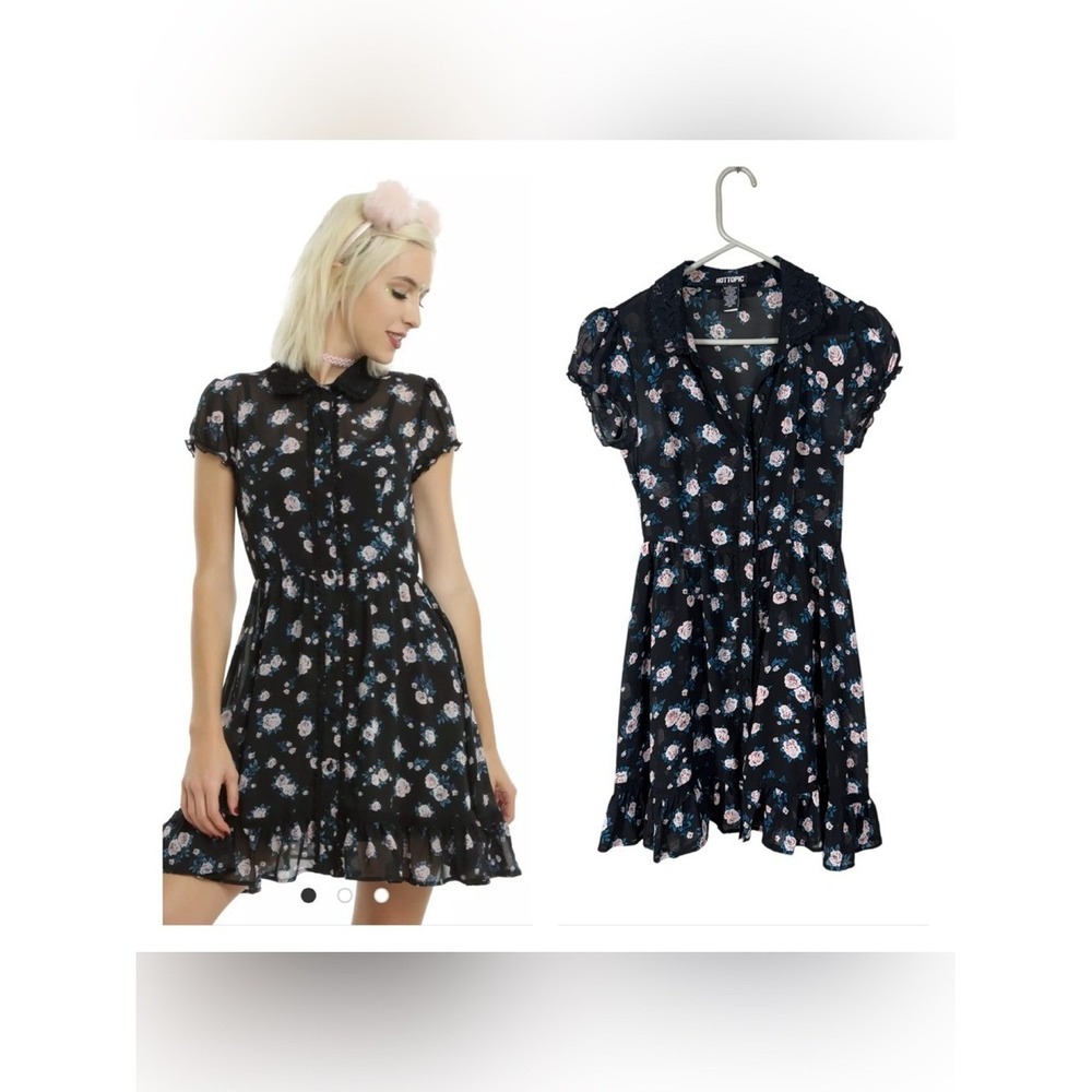 Hot Topic Womens Floral Sheer Chiffon Dress Size Small Whimsigoth Fairy Grunge